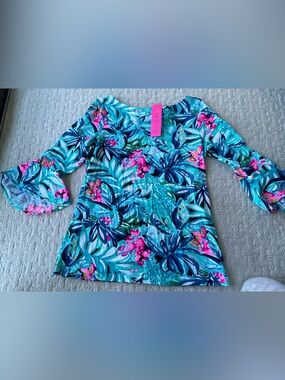 NWT Lilly Pulitzer Fontaine Bell Sleeve Top Maldives Green Hype It Up Small